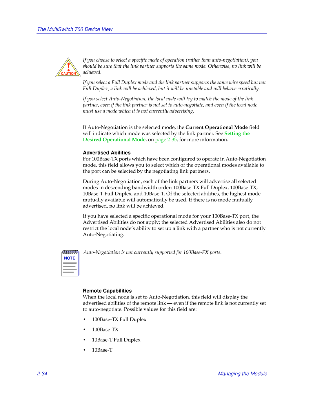 Enterasys Networks 700 manual Advertised Abilities, Remote Capabilities 