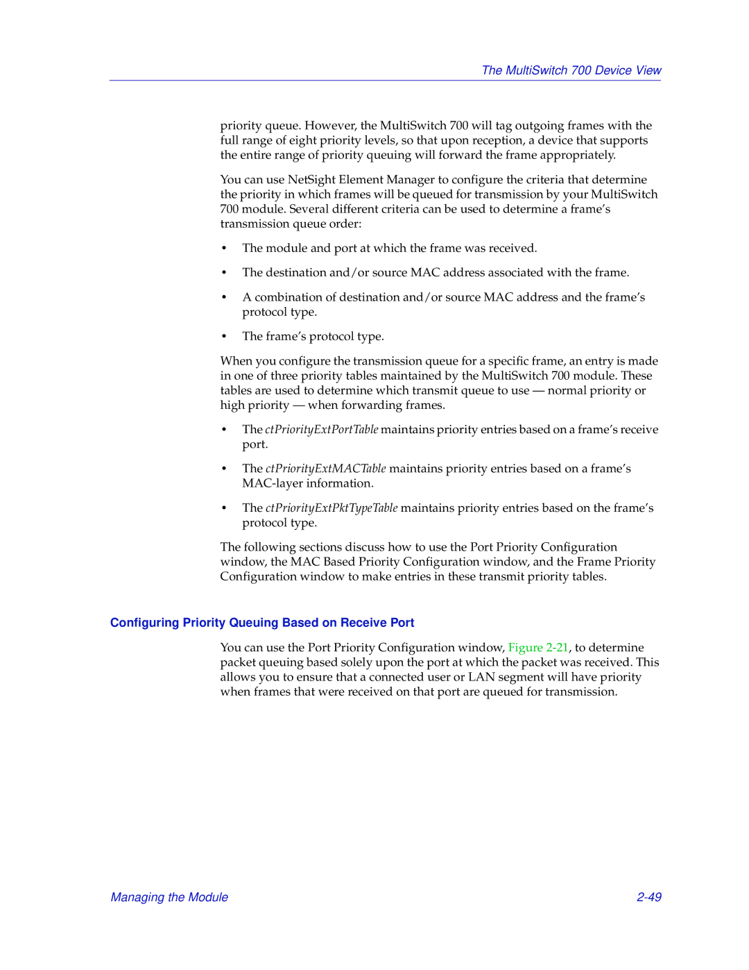 Enterasys Networks 700 manual Configuring Priority Queuing Based on Receive Port 