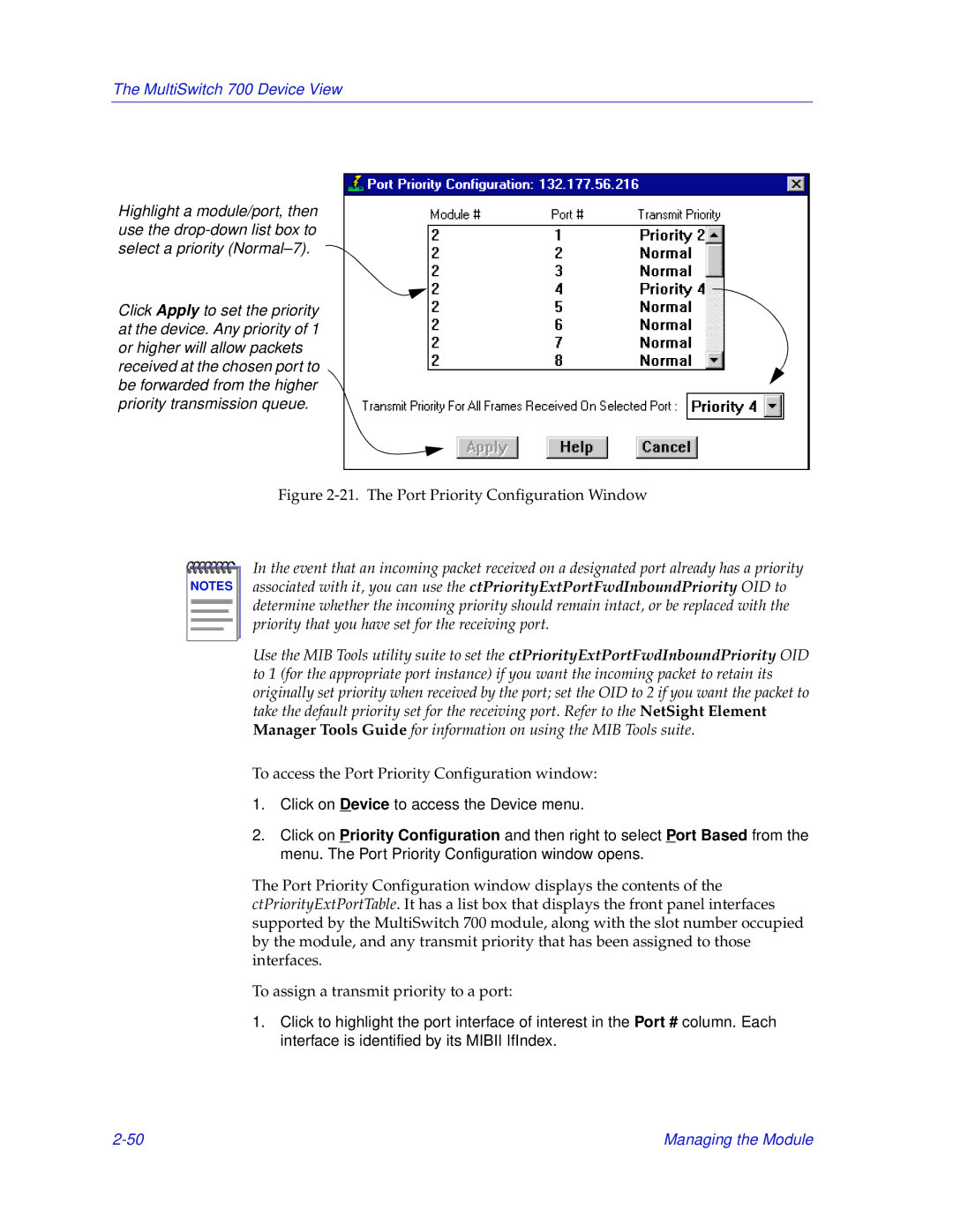 Enterasys Networks 700 manual The Port Priority Configuration Window 