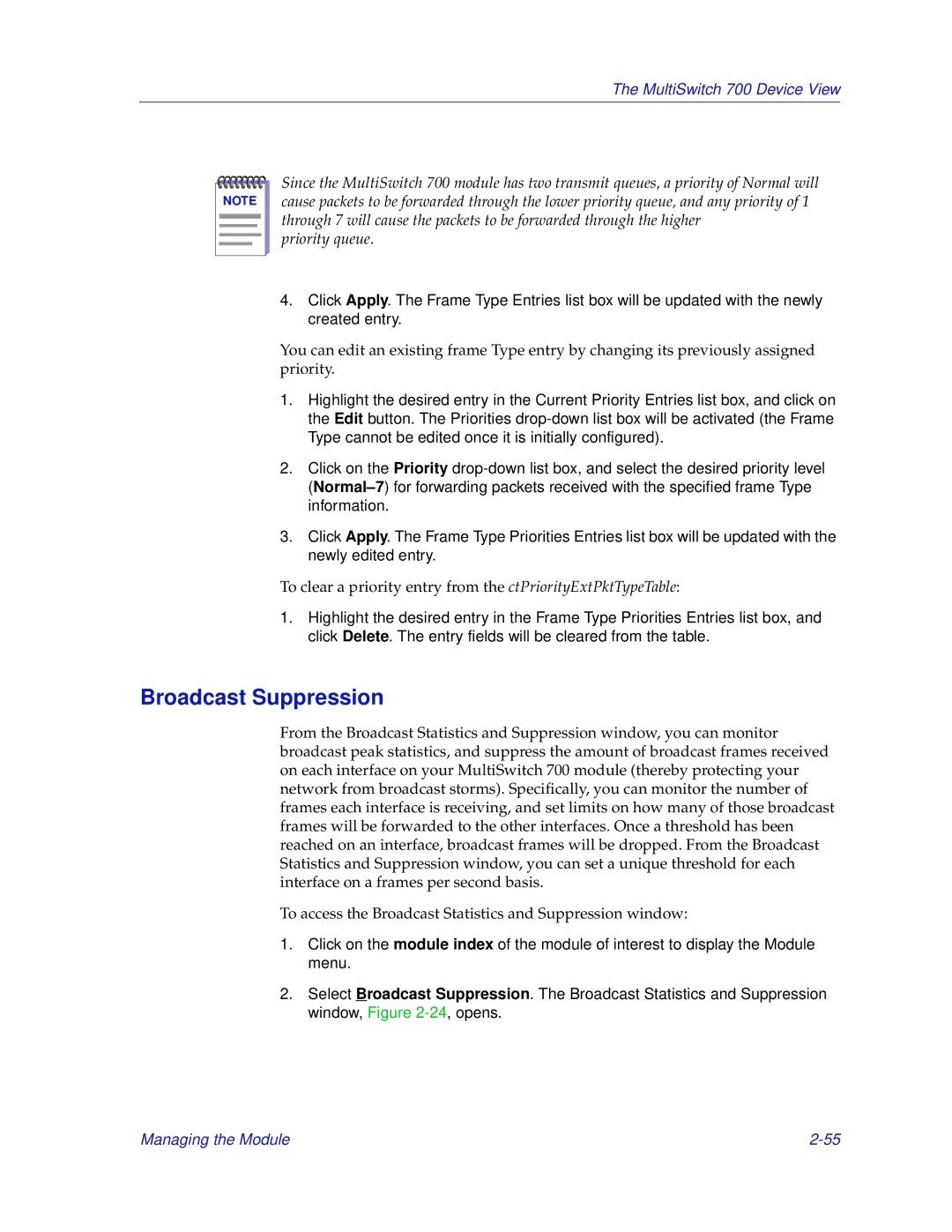 Enterasys Networks 700 manual Broadcast Suppression 