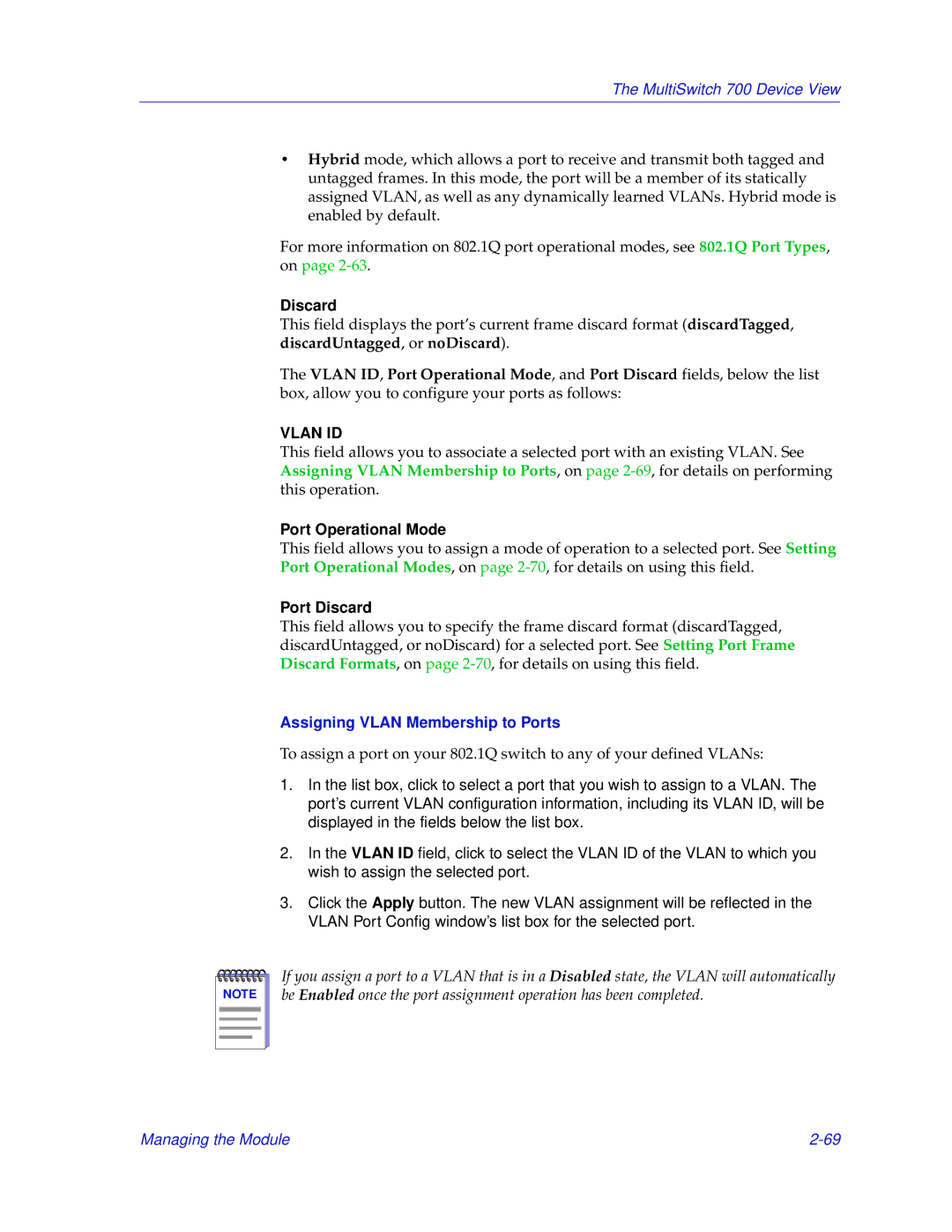 Enterasys Networks 700 manual Port Operational Mode, Port Discard, Assigning Vlan Membership to Ports 