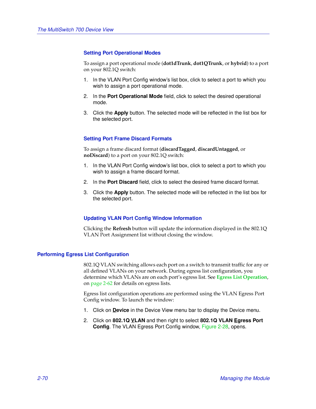 Enterasys Networks 700 manual Setting Port Operational Modes, Setting Port Frame Discard Formats 