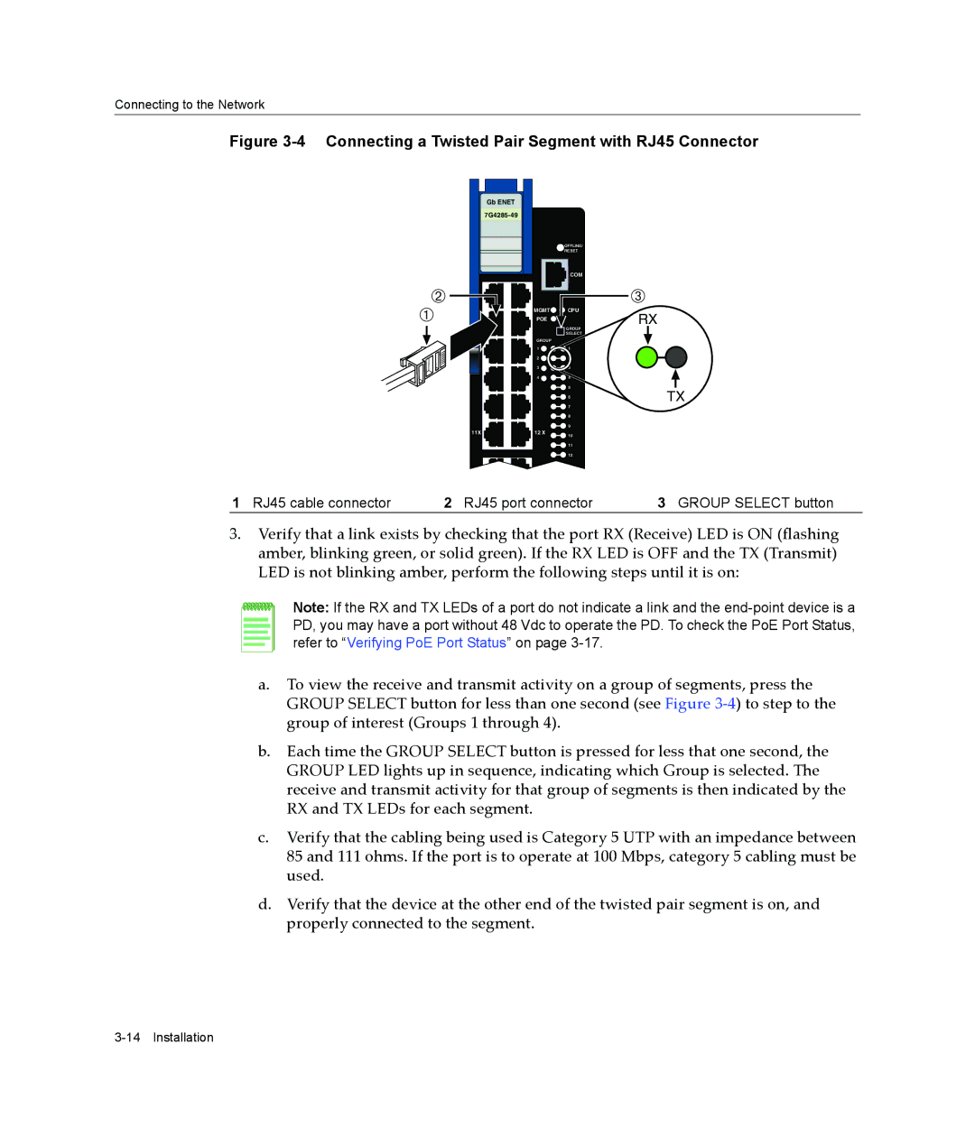 Enterasys Networks 7G4205-72, 7G4285-49 manual Connecting a Twisted Pair Segment with RJ45 Connector 