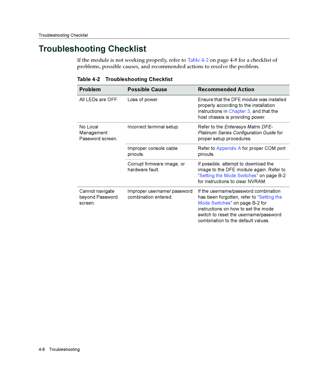 Enterasys Networks 7G4205-72, 7G4285-49 manual Troubleshooting Checklist, Platinum Series Configuration Guide for 