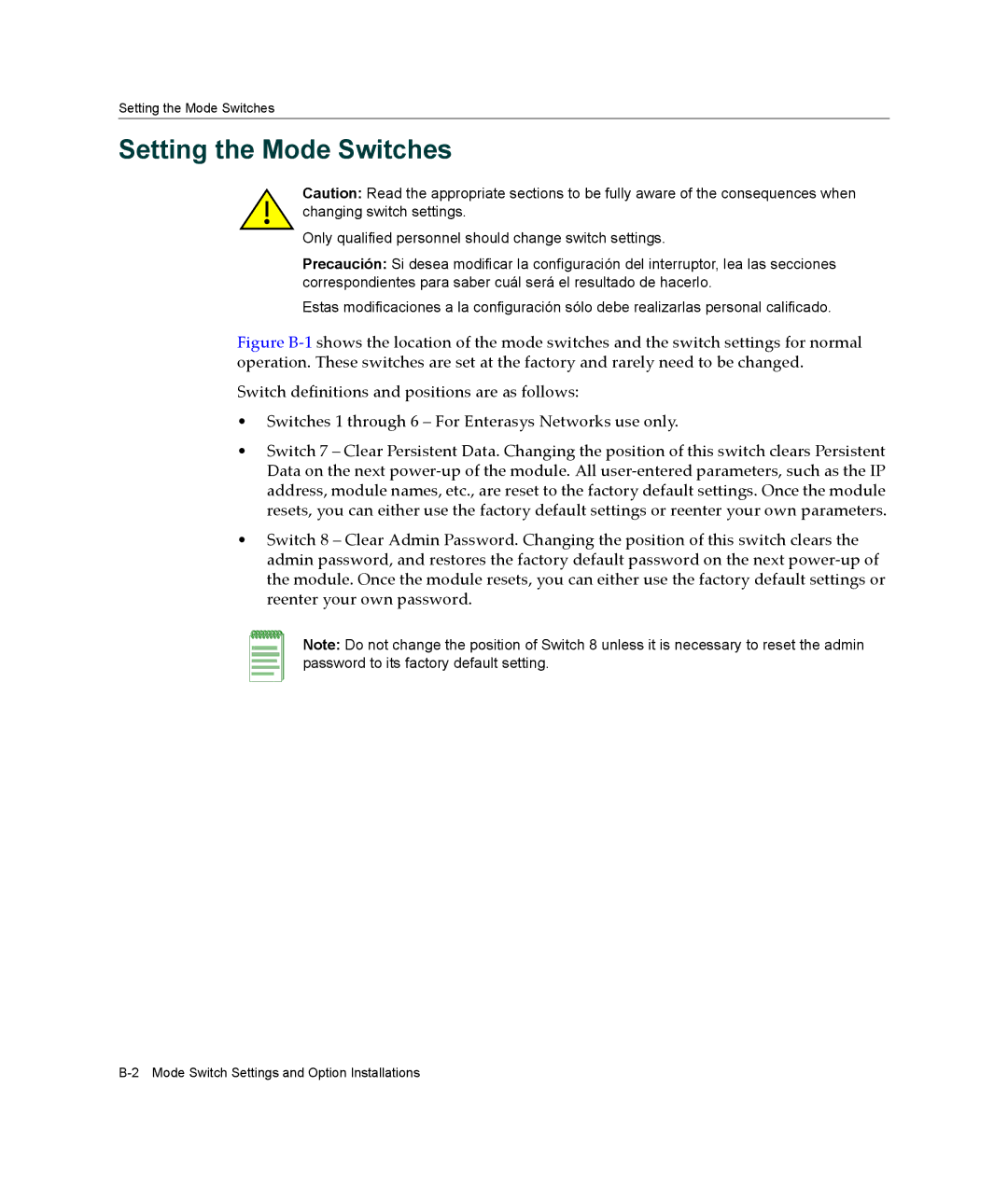 Enterasys Networks 7G4205-72, 7G4285-49 manual Setting the Mode Switches 