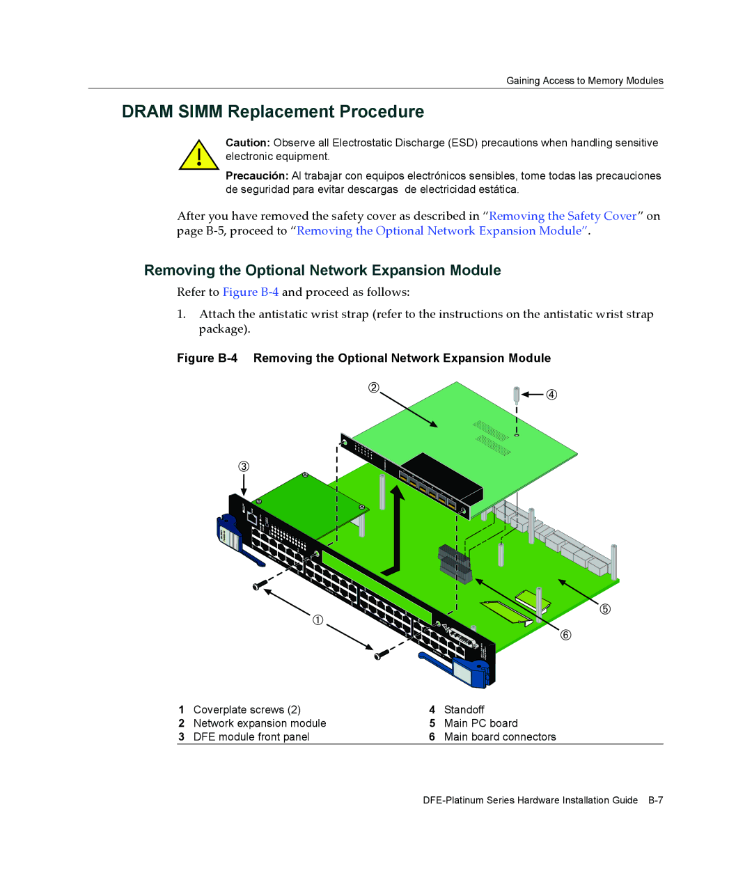 Enterasys Networks 7G4285-49 Dram Simm Replacement Procedure, Figure B-4 Removing the Optional Network Expansion Module 