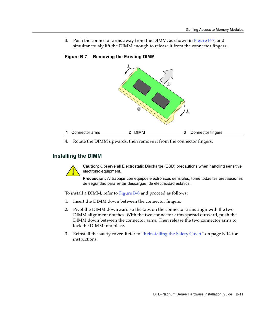 Enterasys Networks 7G4285-49, 7G4205-72 manual Figure B-7 Removing the Existing Dimm 