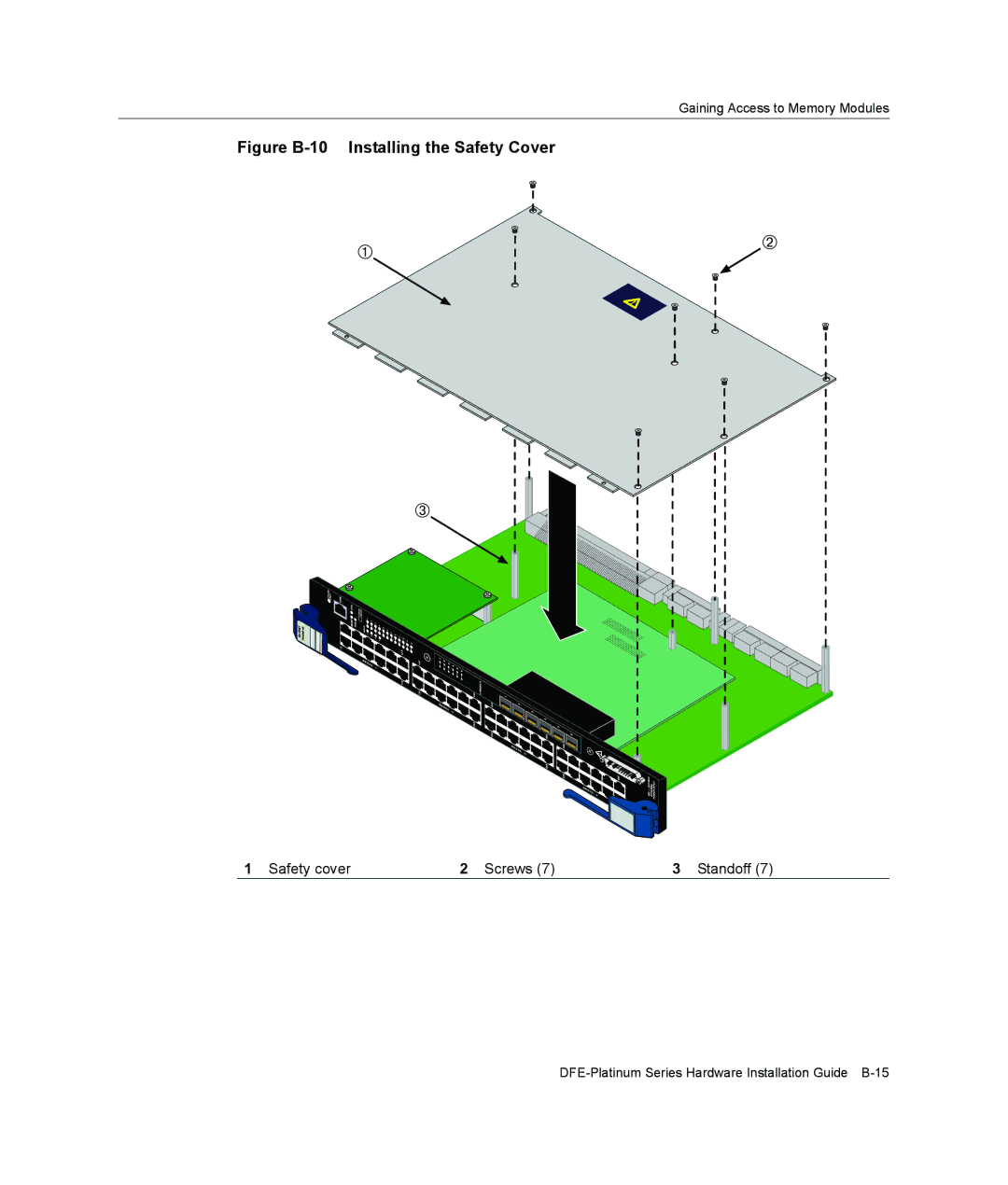 Enterasys Networks 7G4285-49, 7G4205-72 manual Figure B-10 Installing the Safety Cover 