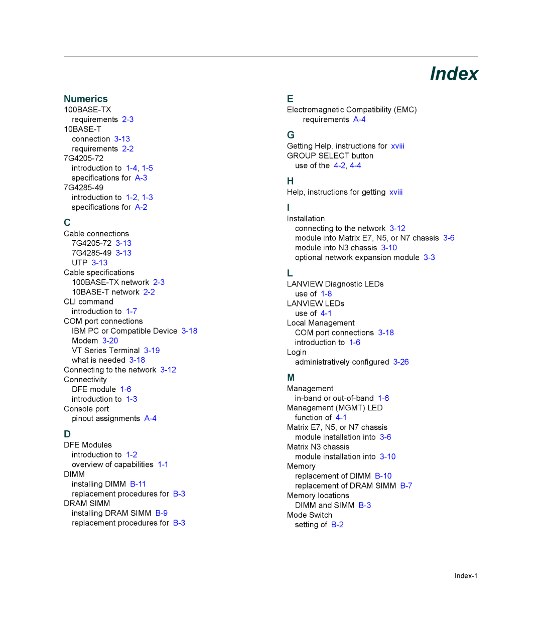 Enterasys Networks 7G4285-49, 7G4205-72 manual Index, Numerics 