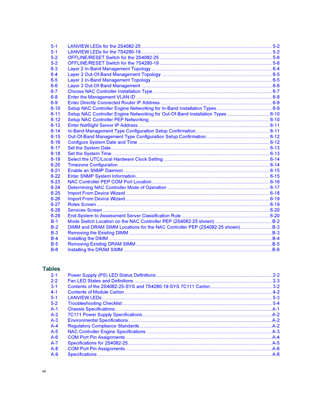 Enterasys Networks 7S4280-19-SYS, 2S4082-25-SYS manual Tables 