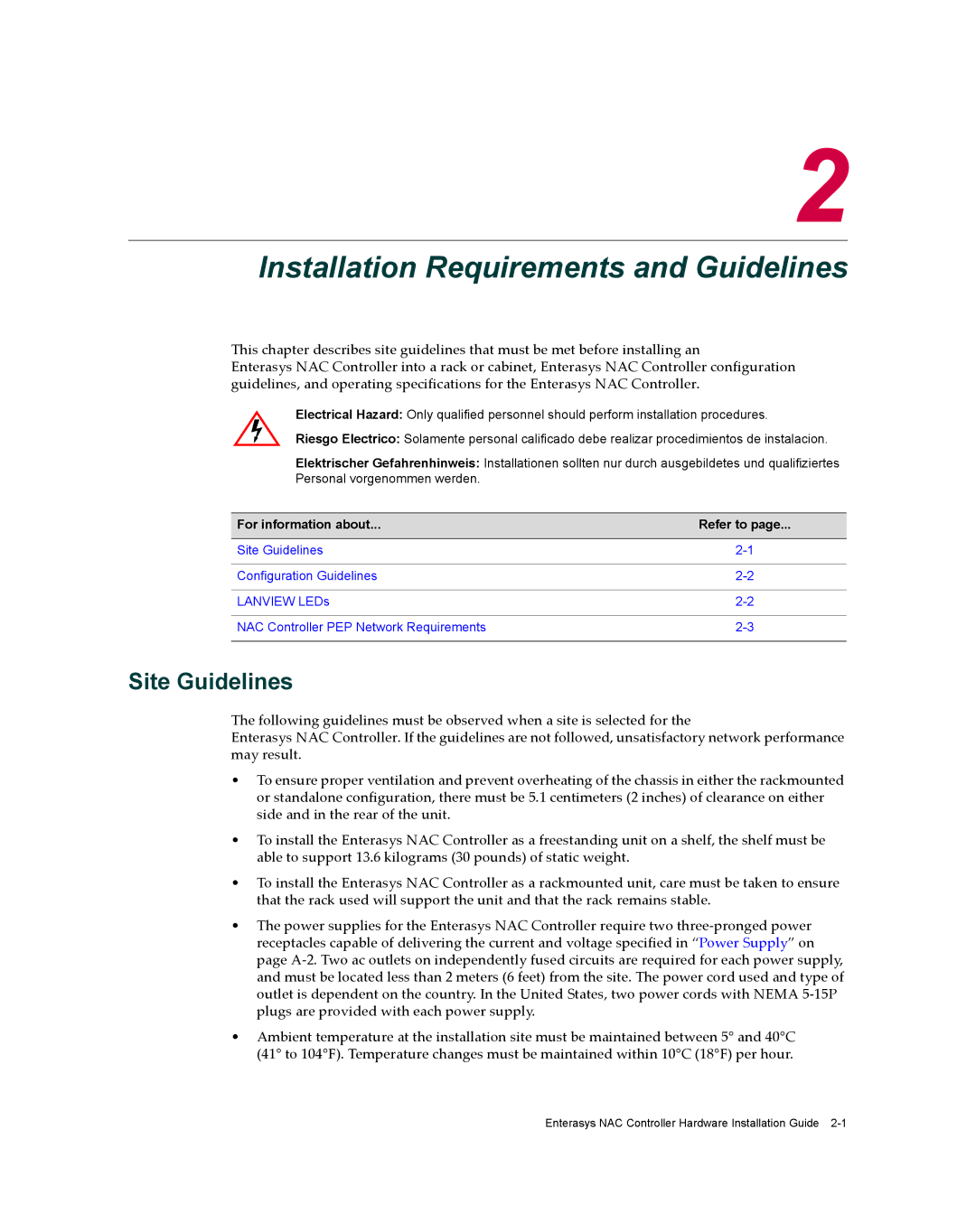 Enterasys Networks 2S4082-25-SYS, 7S4280-19-SYS manual Installation Requirements and Guidelines, Site Guidelines 