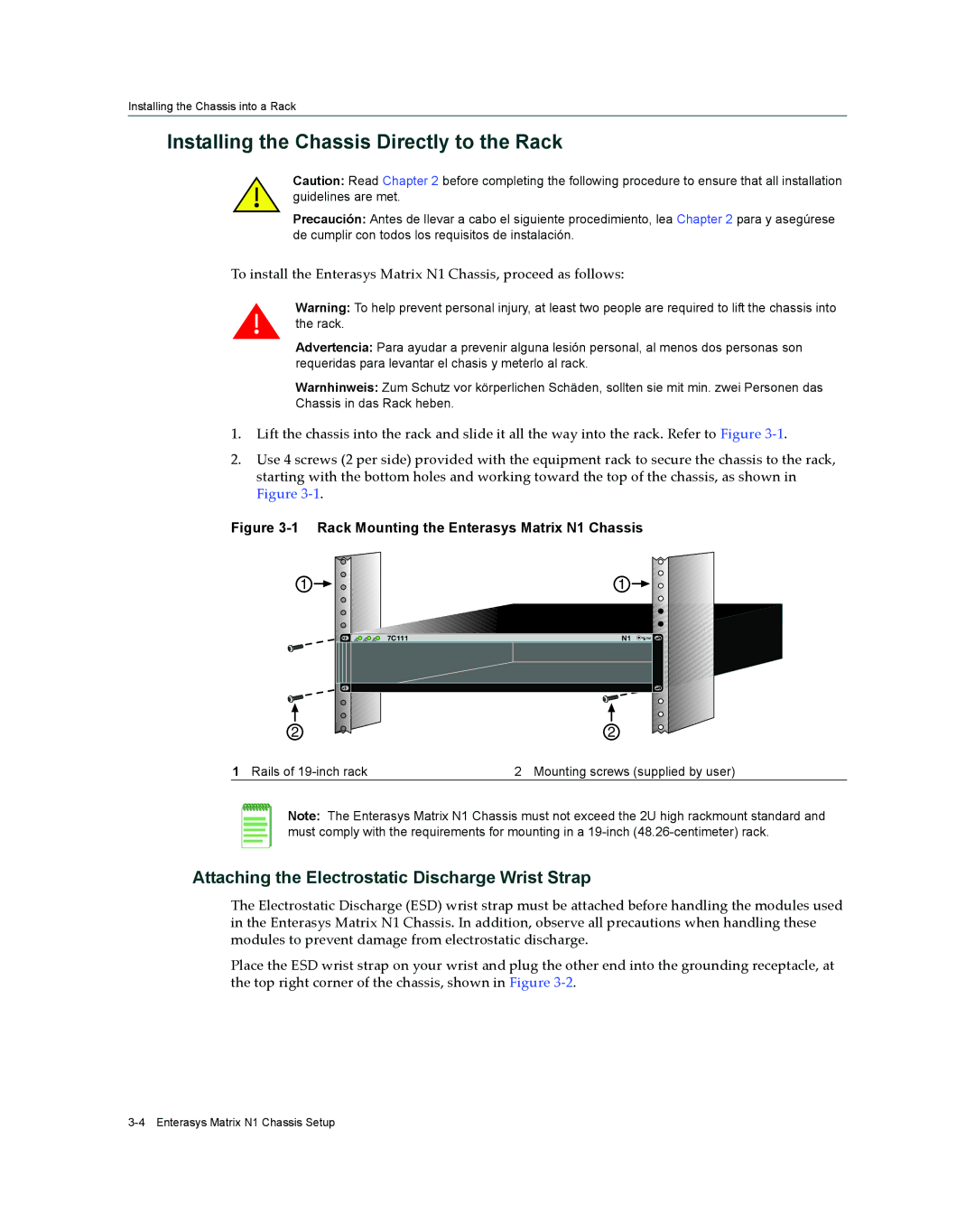 Enterasys Networks 7S4280-19-SYS, 2S4082-25-SYS manual Installing the Chassis Directly to the Rack 