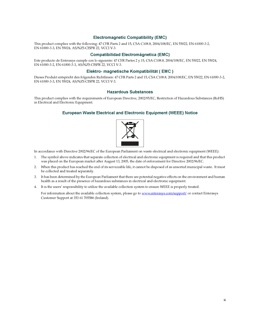 Enterasys Networks 2S4082-25-SYS, 7S4280-19-SYS manual Electromagnetic Compatibility EMC 