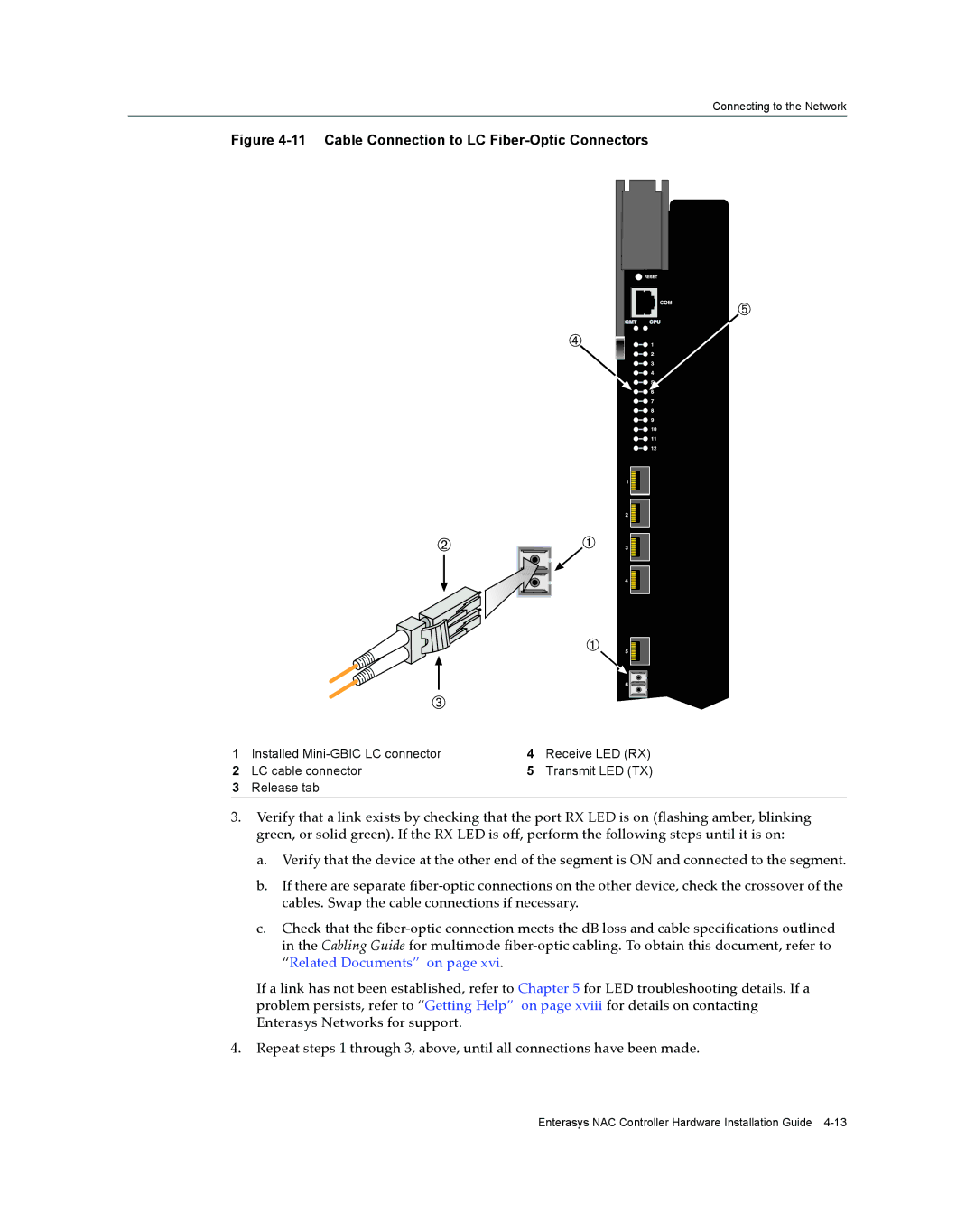 Enterasys Networks 2S4082-25-SYS, 7S4280-19-SYS manual Cable Connection to LC Fiber-Optic Connectors 