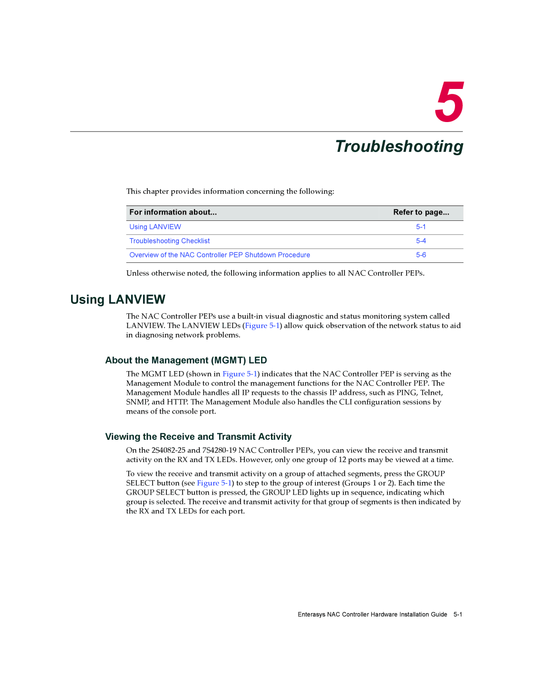 Enterasys Networks 2S4082-25-SYS, 7S4280-19-SYS manual Troubleshooting, Using Lanview, About the Management Mgmt LED 