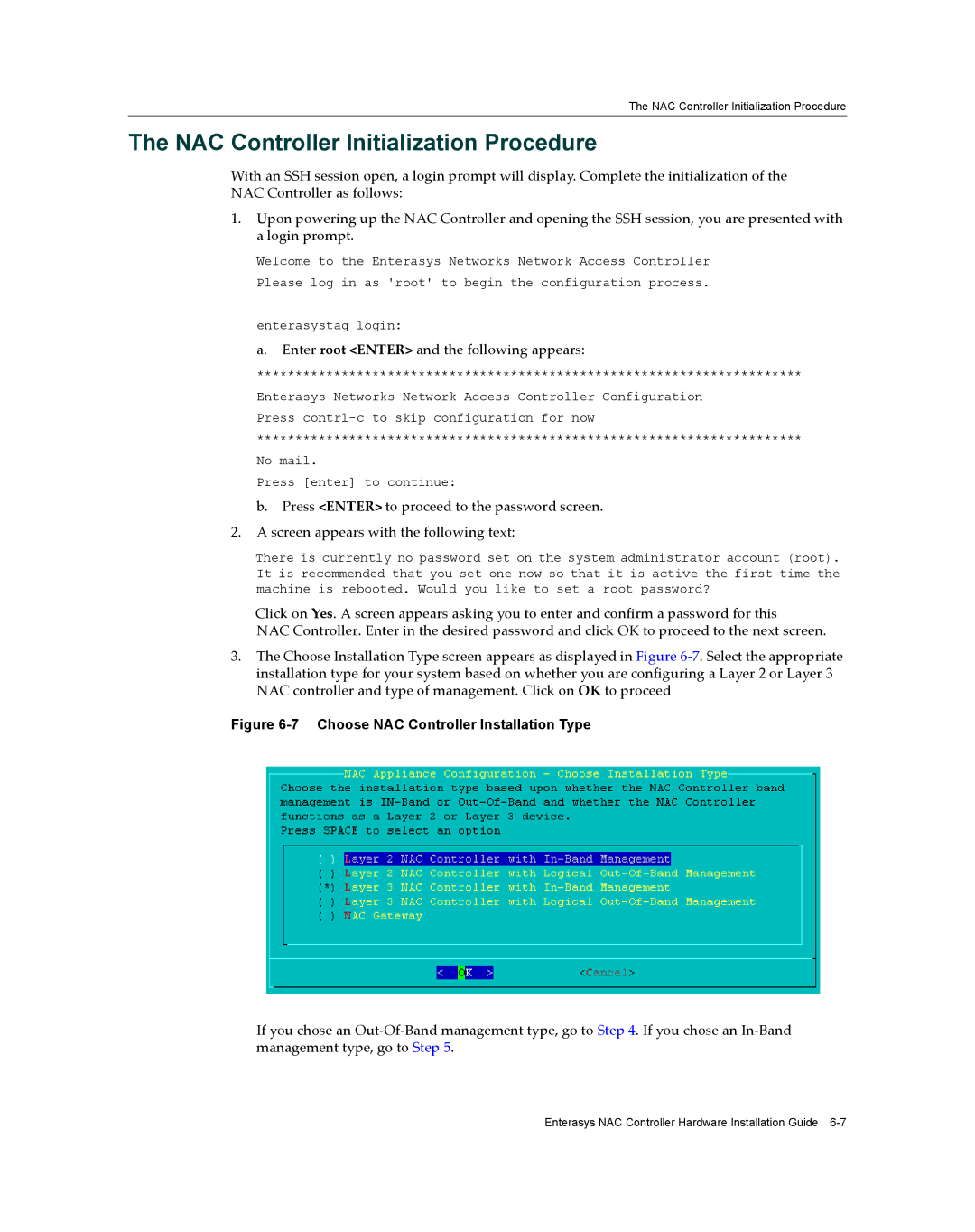 Enterasys Networks 2S4082-25-SYS manual NAC Controller Initialization Procedure, Choose NAC Controller Installation Type 