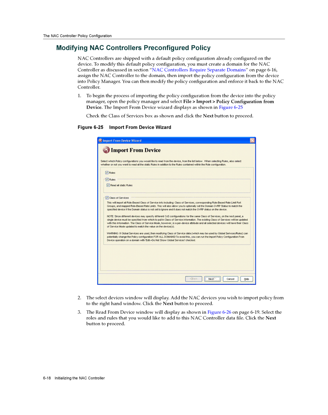 Enterasys Networks 7S4280-19-SYS, 2S4082-25-SYS Modifying NAC Controllers Preconfigured Policy, Import From Device Wizard 