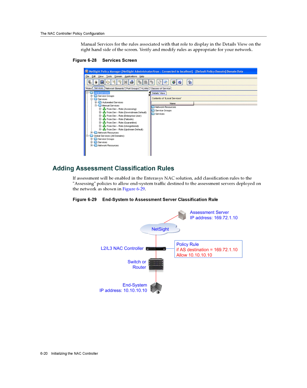 Enterasys Networks 7S4280-19-SYS, 2S4082-25-SYS manual Adding Assessment Classification Rules, Services Screen 