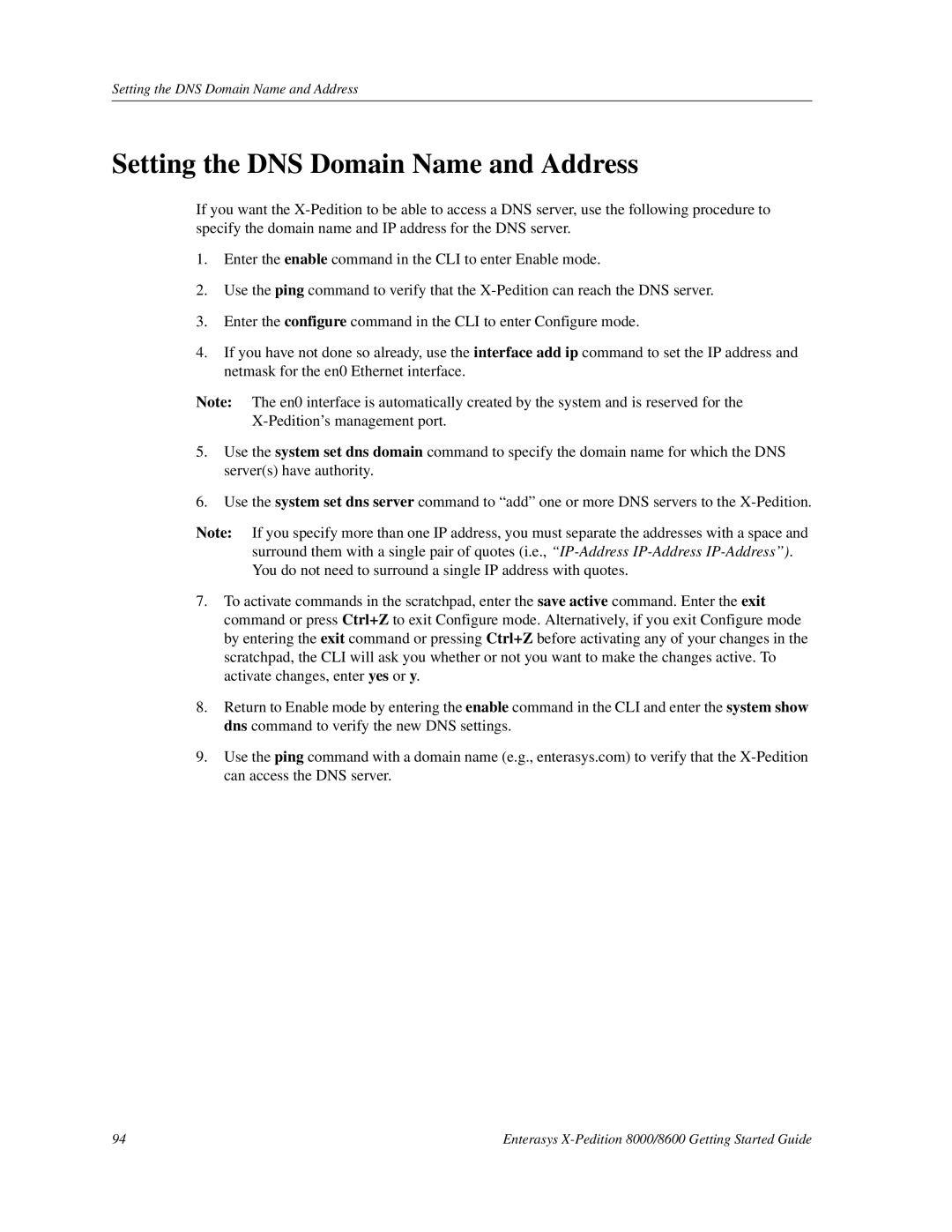 Enterasys Networks 8000/8600 manual Setting the DNS Domain Name and Address 