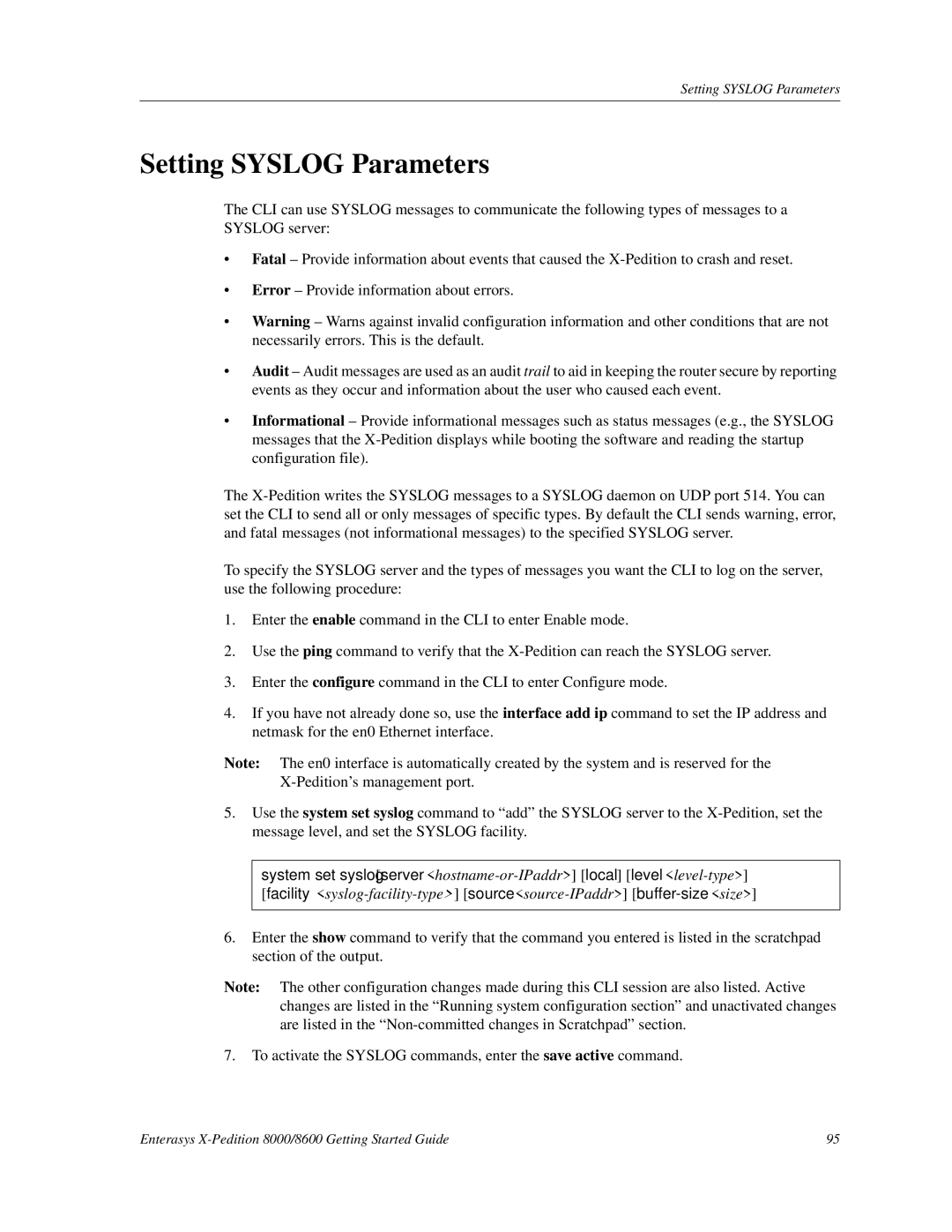 Enterasys Networks 8000/8600 manual Setting Syslog Parameters 