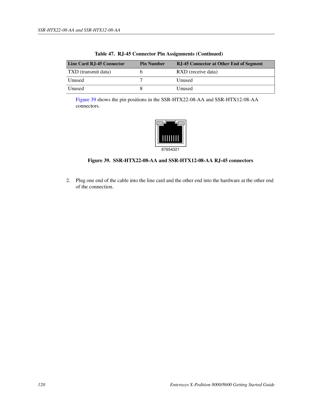 Enterasys Networks 8000/8600 manual SSR-HTX22-08-AA and SSR-HTX12-08-AA RJ-45 connectors 