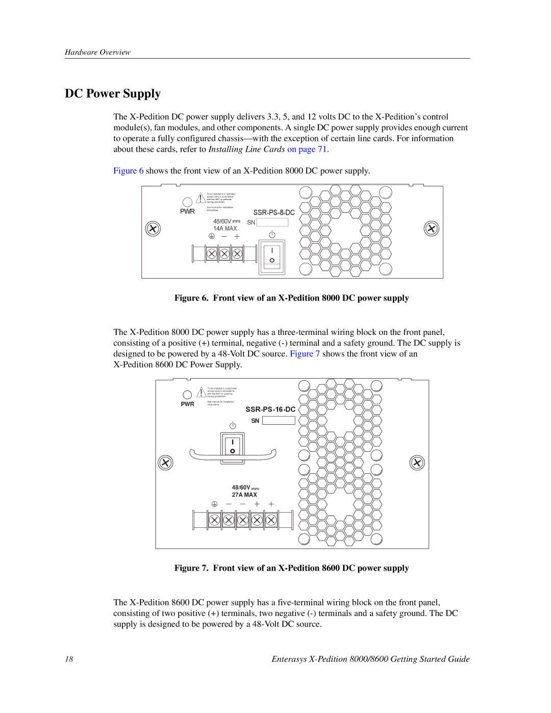 Enterasys Networks 8000/8600 manual DC Power Supply, Front view of an X-Pedition 8000 DC power supply 
