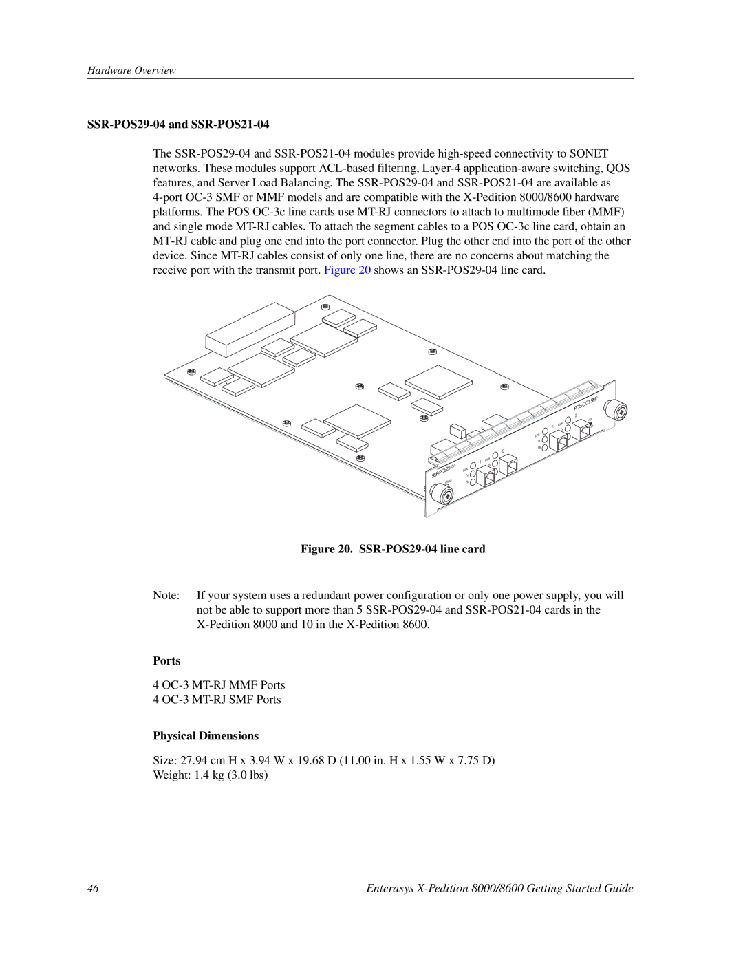 Enterasys Networks 8000/8600 manual SSR-POS29-04 and SSR-POS21-04, SSR-POS29-04 line card Ports 