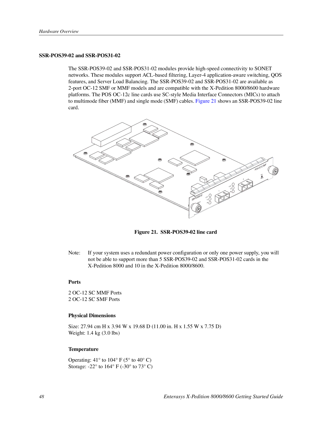 Enterasys Networks 8000/8600 manual SSR-POS39-02 and SSR-POS31-02, SSR-POS39-02 line card Ports 