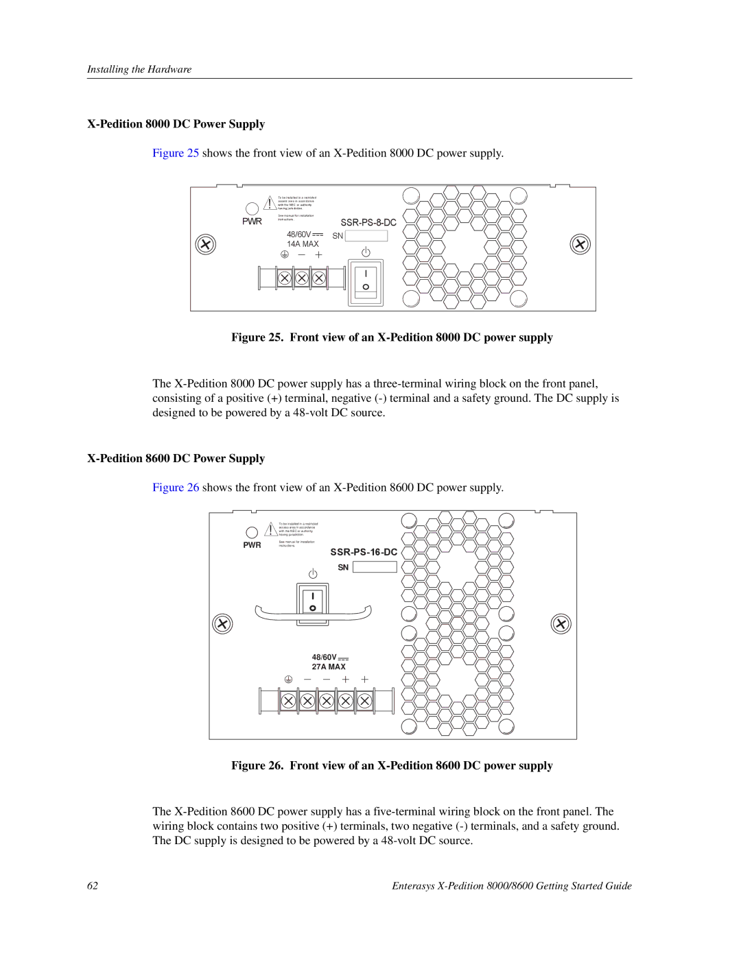 Enterasys Networks 8000/8600 manual Pedition 8000 DC Power Supply, Pedition 8600 DC Power Supply 