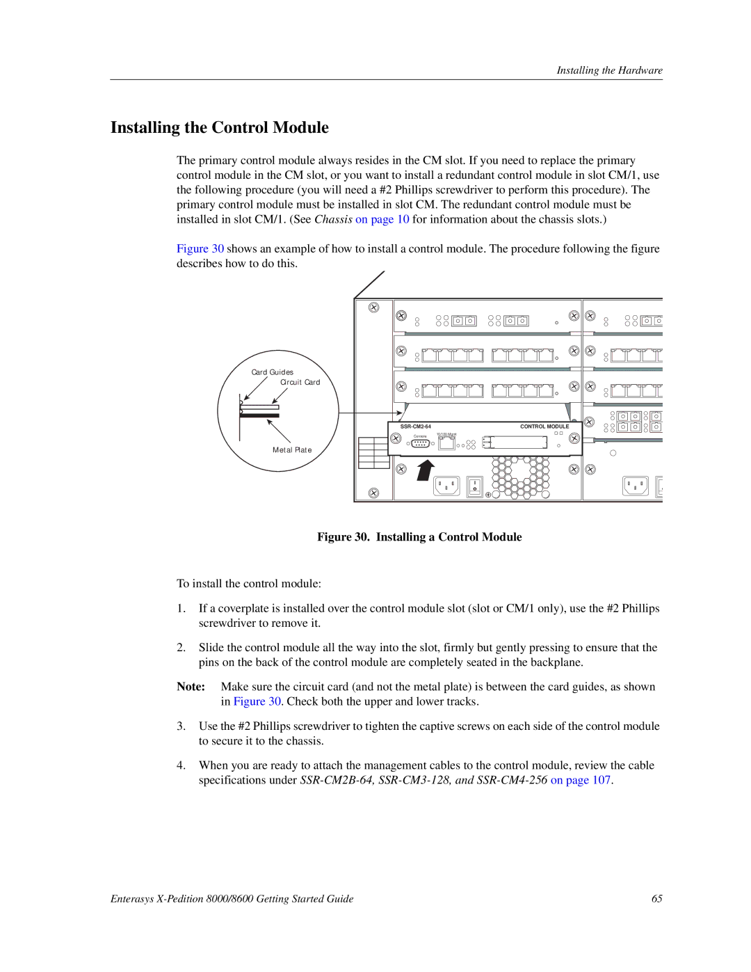 Enterasys Networks 8000/8600 manual Installing the Control Module, Installing a Control Module 