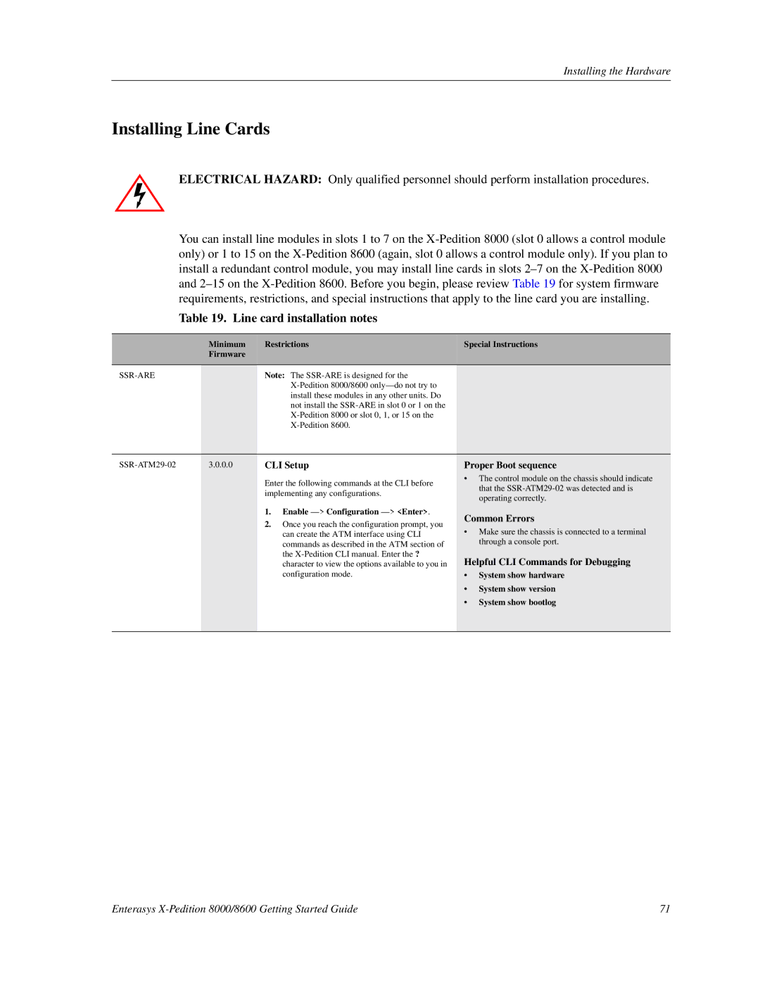 Enterasys Networks 8000/8600 manual Installing Line Cards, Line card installation notes 