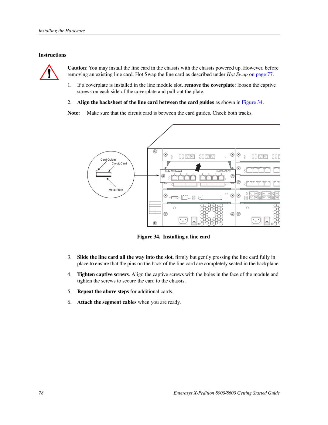 Enterasys Networks 8000/8600 manual Instructions, Installing a line card 