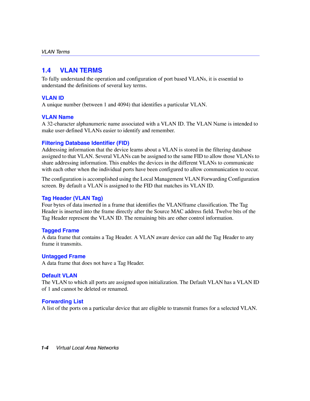 Enterasys Networks 802.1Q manual Vlan Terms, Vlan ID 