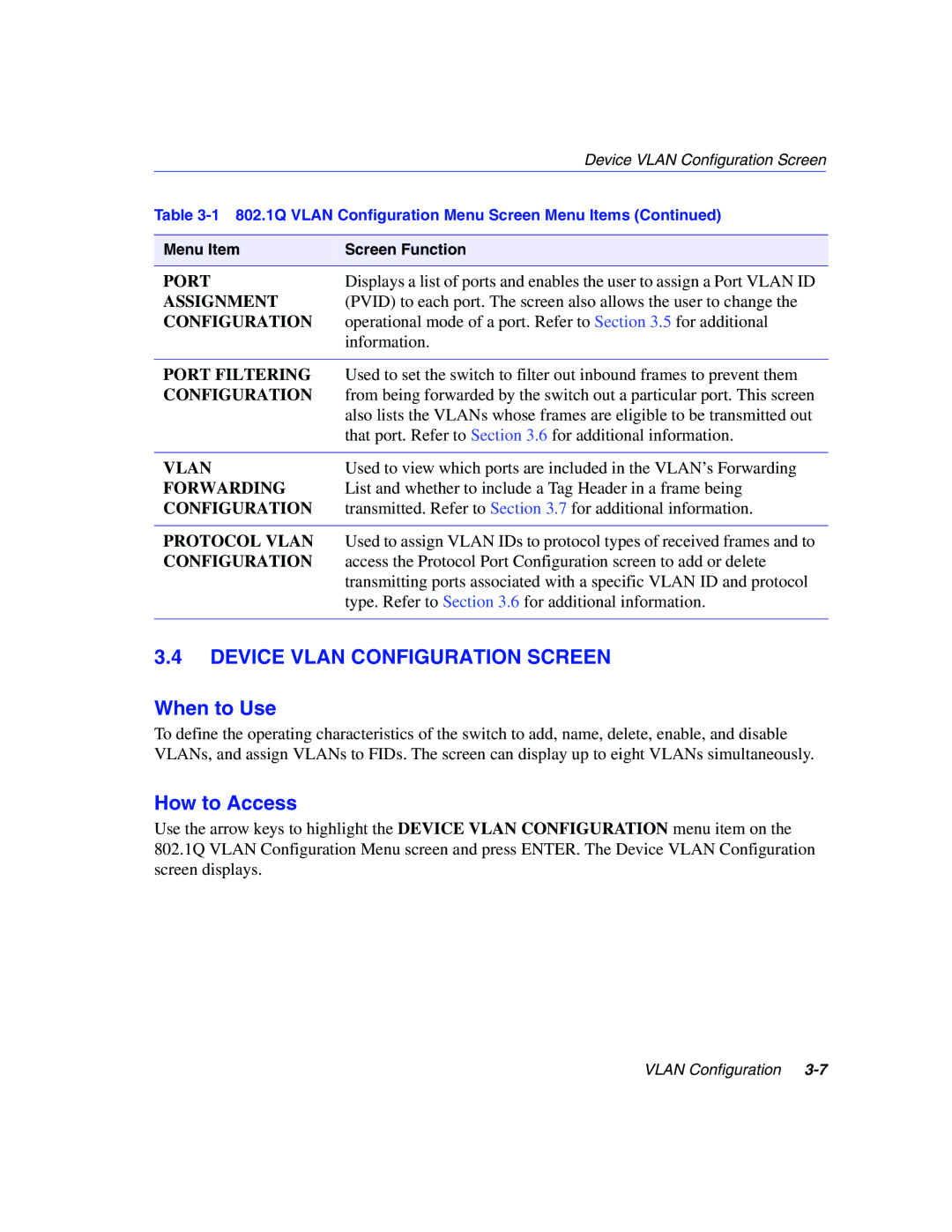 Enterasys Networks 802.1Q manual Device Vlan Configuration Screen 