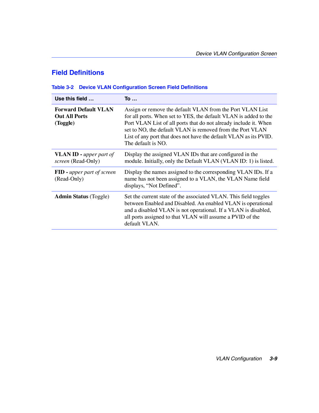 Enterasys Networks 802.1Q manual Field Definitions, Toggle 