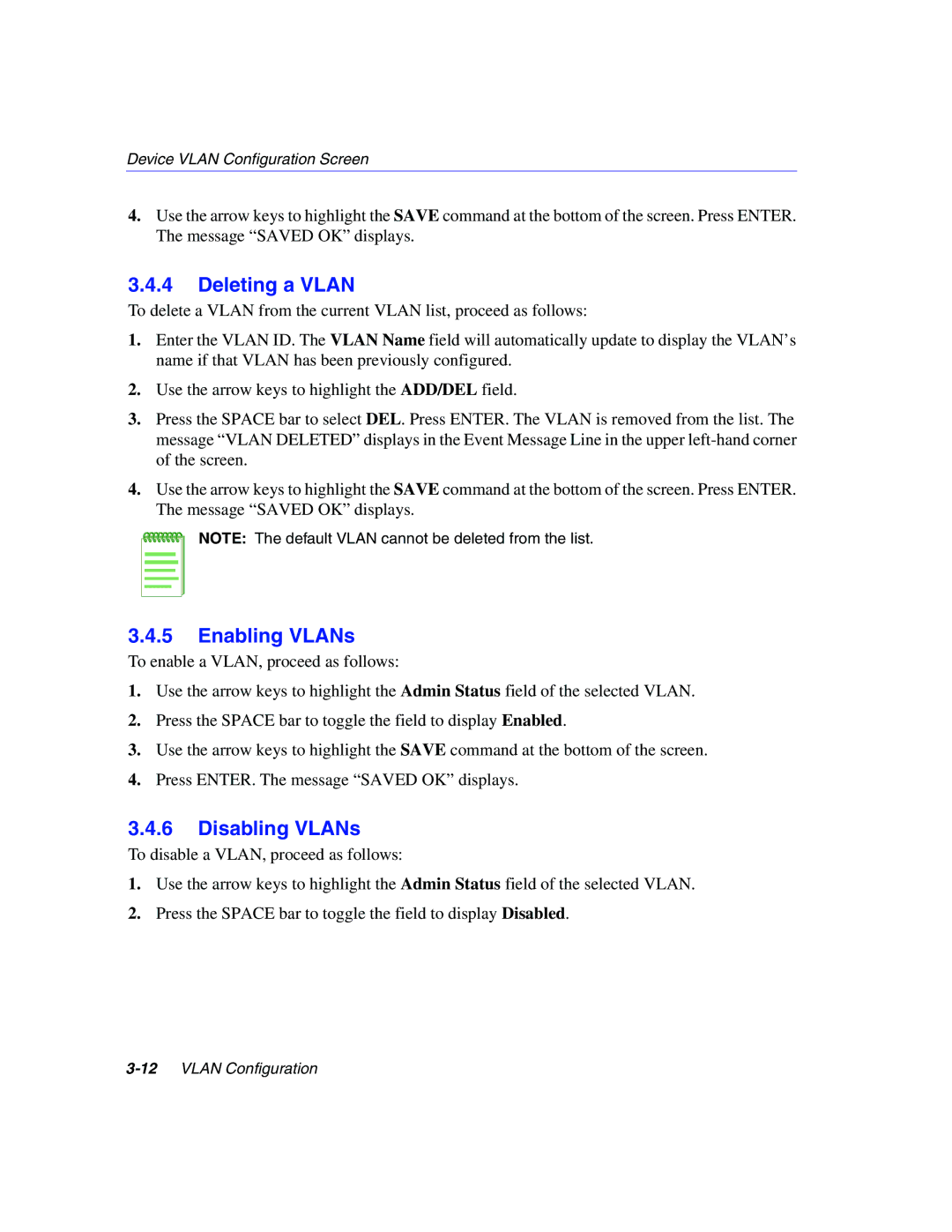 Enterasys Networks 802.1Q manual Deleting a Vlan, Enabling VLANs, Disabling VLANs 