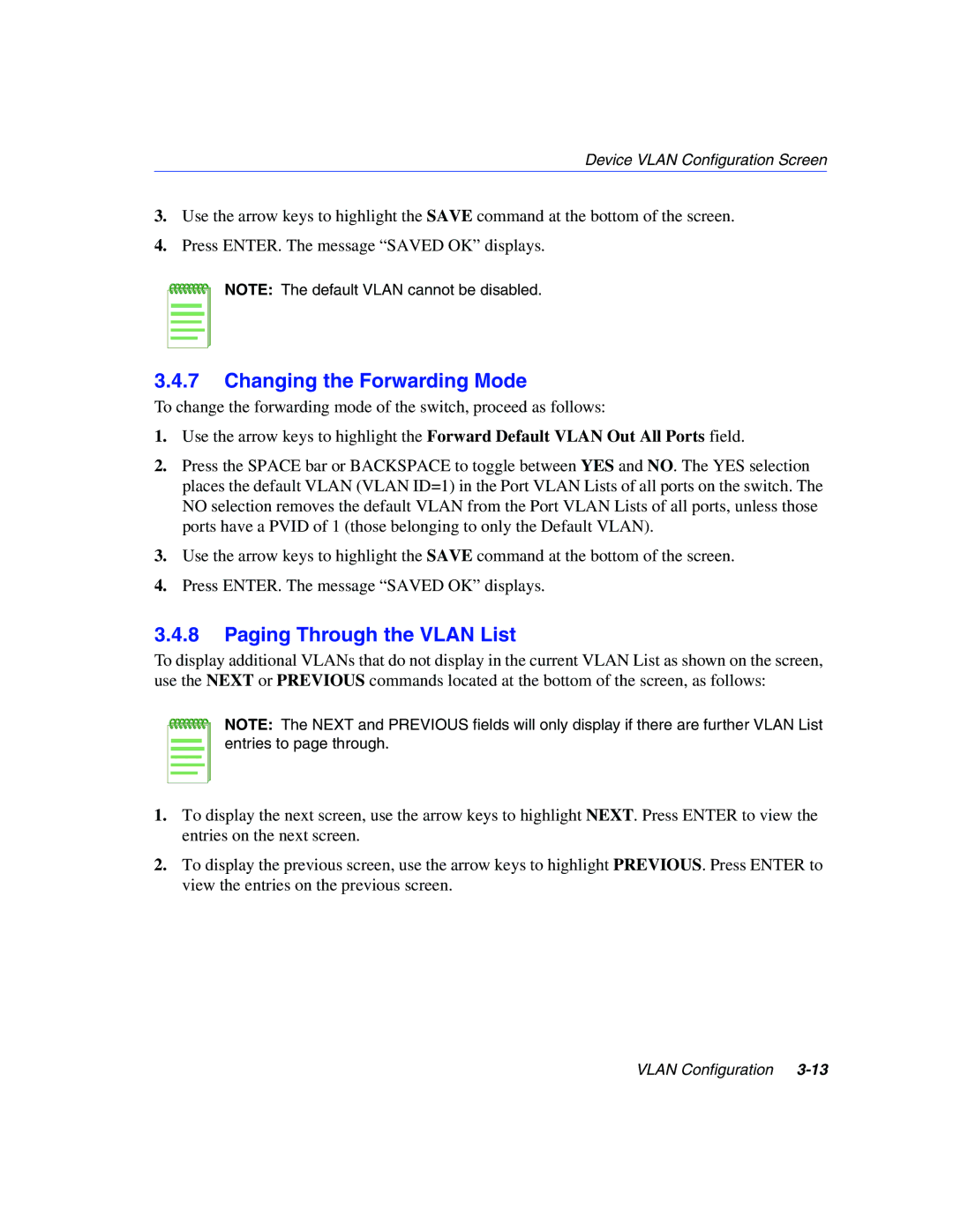 Enterasys Networks 802.1Q manual Changing the Forwarding Mode, Paging Through the Vlan List 