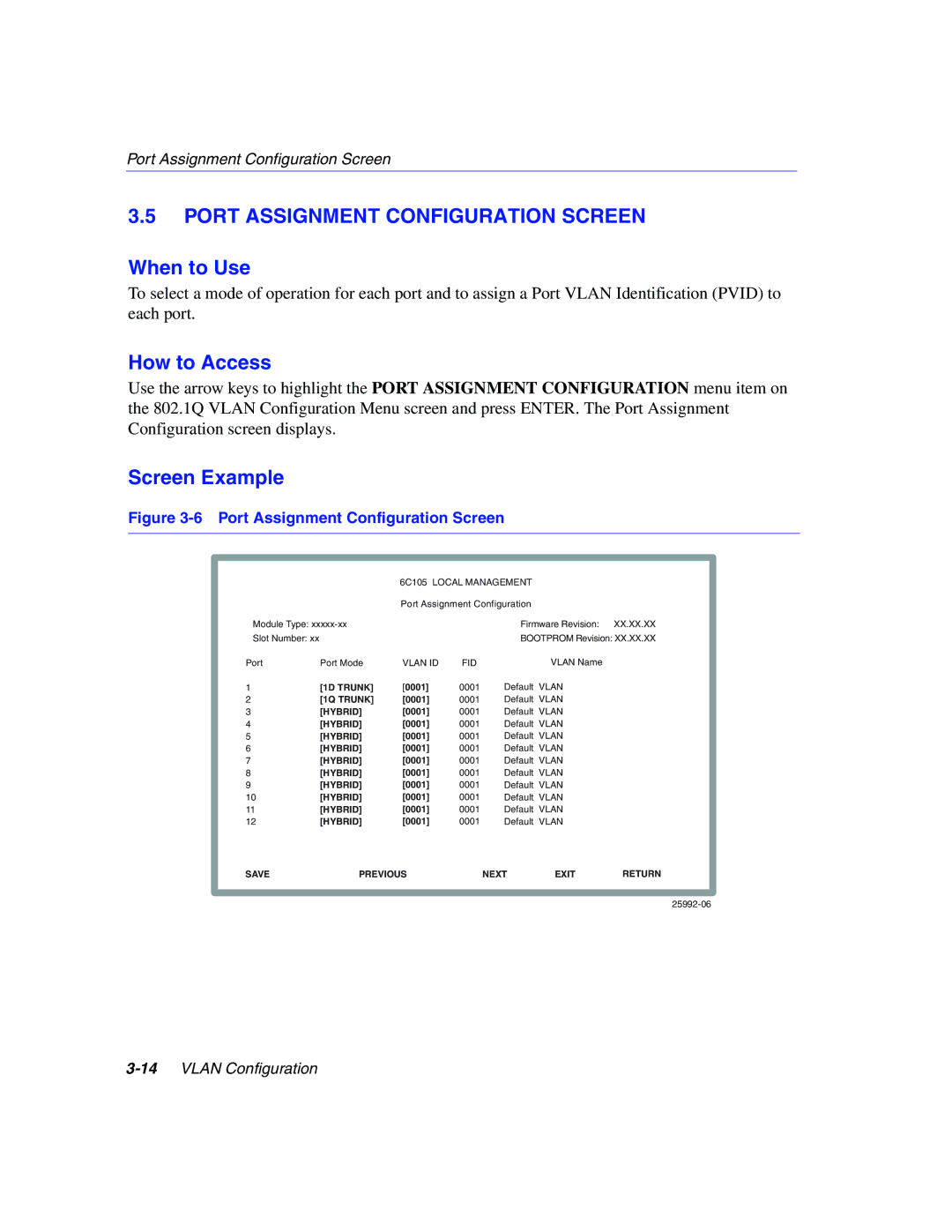 Enterasys Networks 802.1Q manual Port Assignment Configuration Screen 