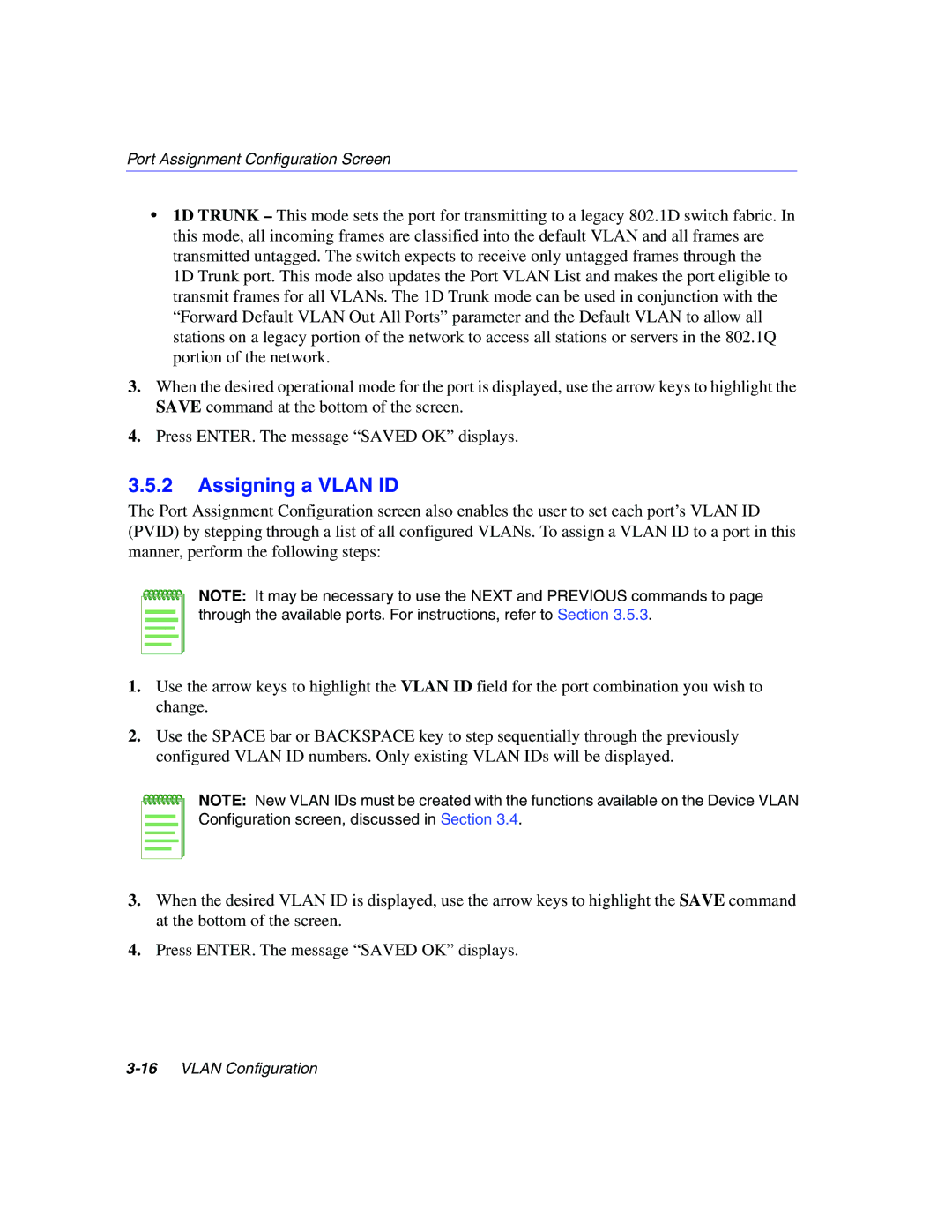 Enterasys Networks 802.1Q manual Assigning a Vlan ID 