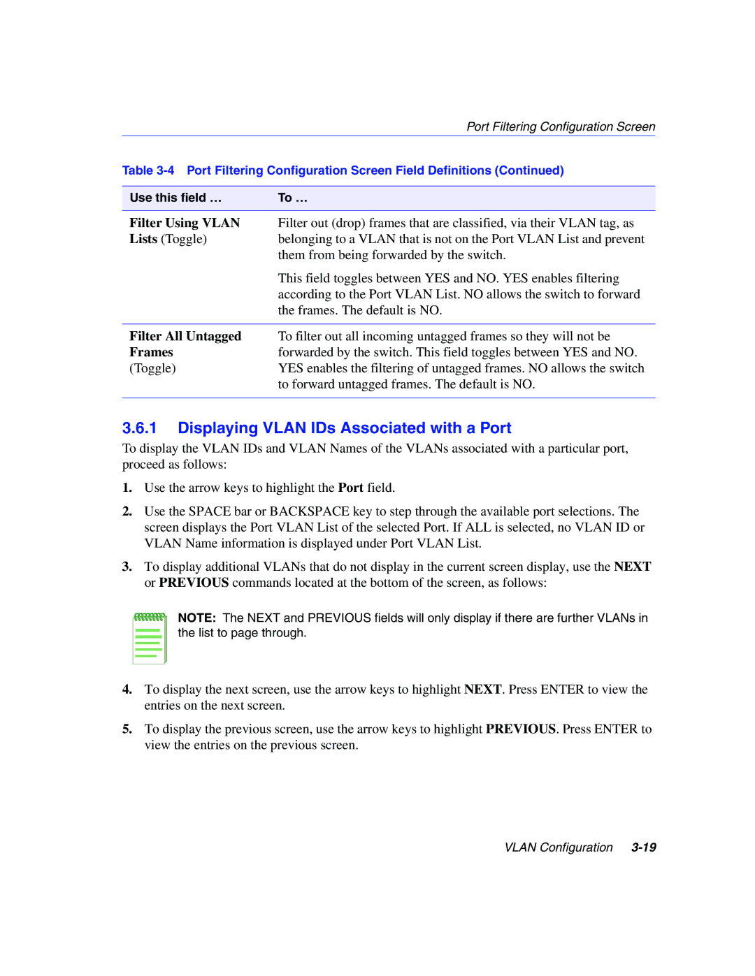 Enterasys Networks 802.1Q manual Displaying Vlan IDs Associated with a Port, Filter Using Vlan 