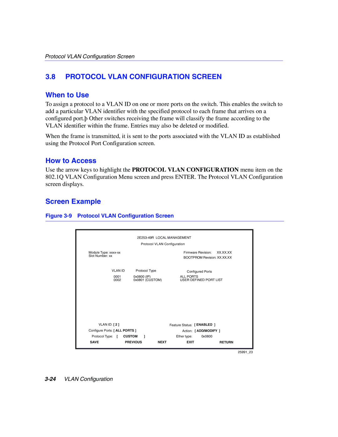 Enterasys Networks 802.1Q manual Protocol Vlan Configuration Screen 