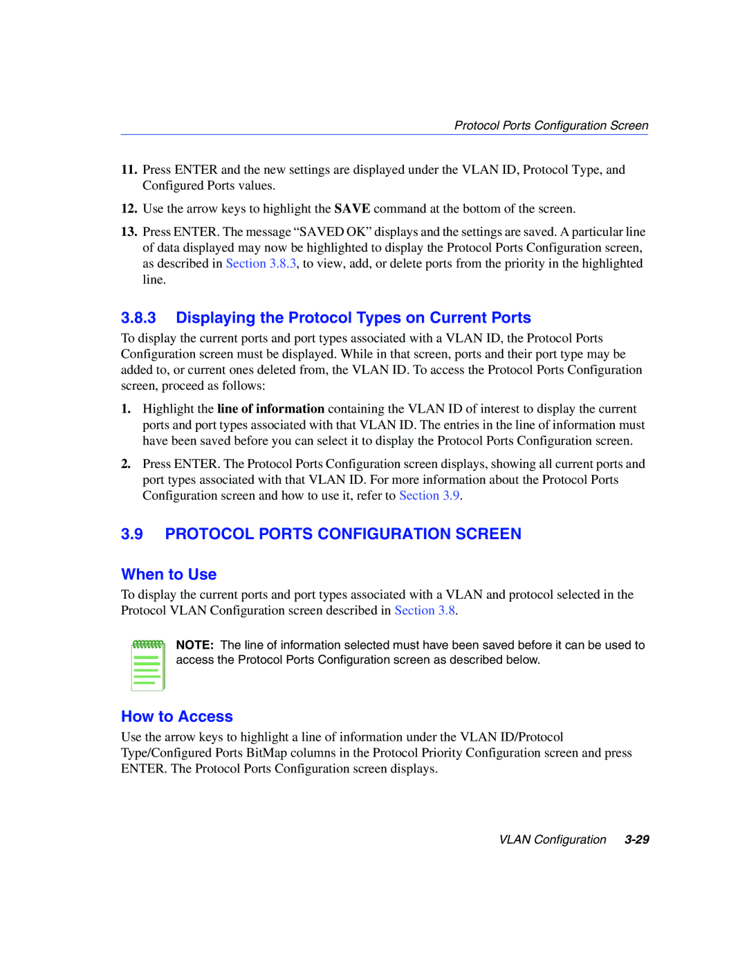 Enterasys Networks 802.1Q manual Displaying the Protocol Types on Current Ports, Protocol Ports Configuration Screen 