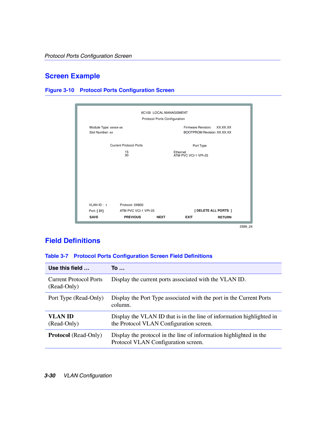 Enterasys Networks 802.1Q manual Protocol Ports Configuration Screen 