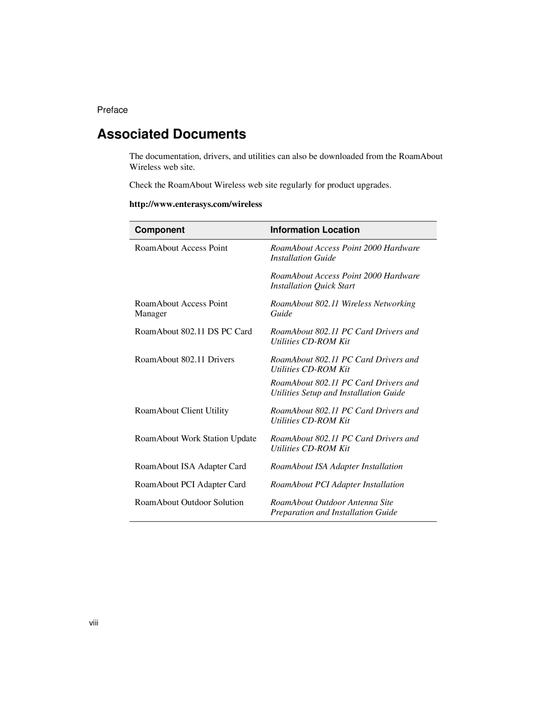 Enterasys Networks 9033348-02 manual Associated Documents, Component Information Location 