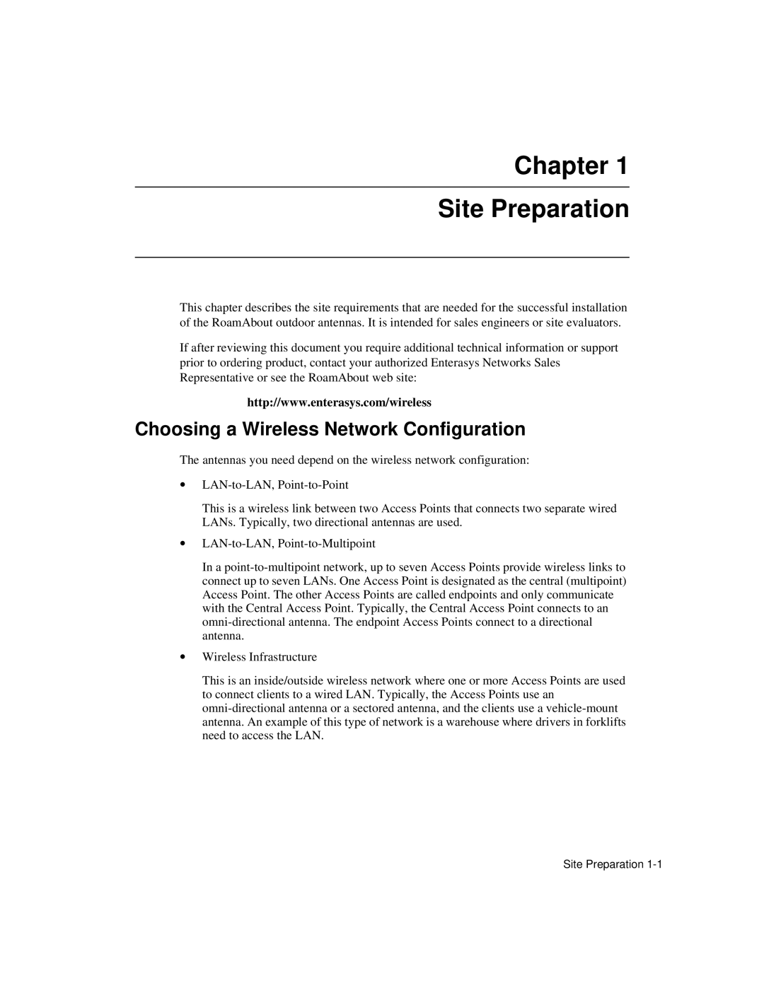 Enterasys Networks 9033348-02 manual Chapter Site Preparation, Choosing a Wireless Network Configuration 