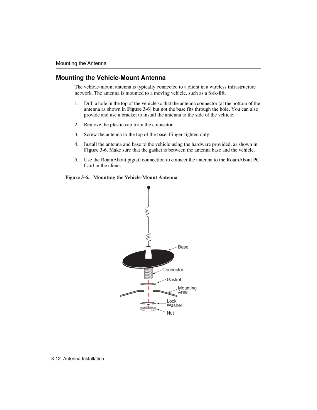 Enterasys Networks 9033348-02 manual Mounting the Vehicle-Mount Antenna 