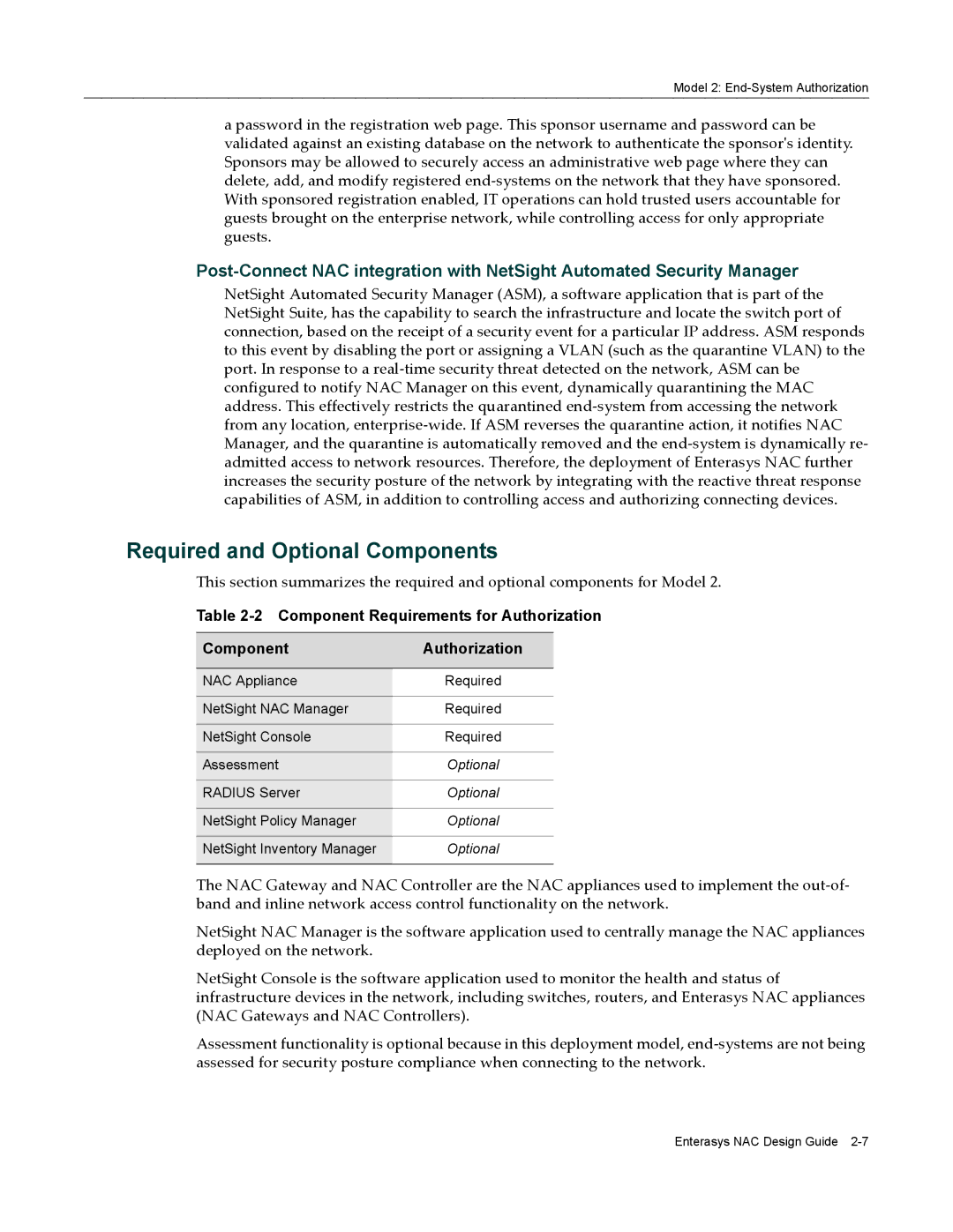 Enterasys Networks 9034385 manual Component Requirements for Authorization 