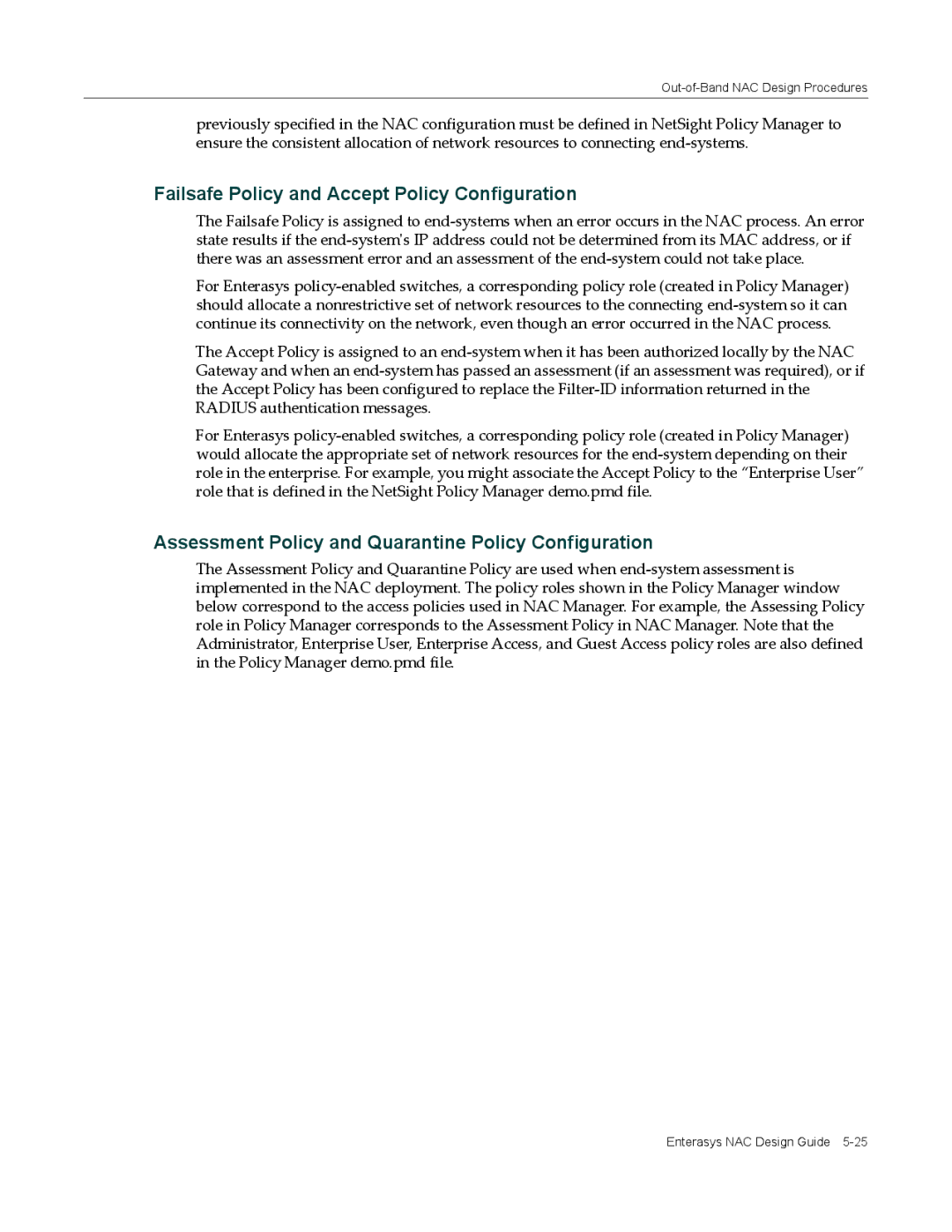 Enterasys Networks 9034385 manual Failsafe Policy and Accept Policy Configuration 
