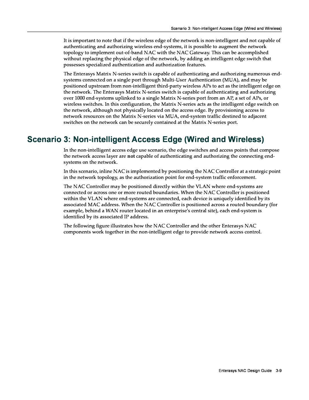 Enterasys Networks 9034385 manual Scenario 3 Non-intelligent Access Edge Wired and Wireless 