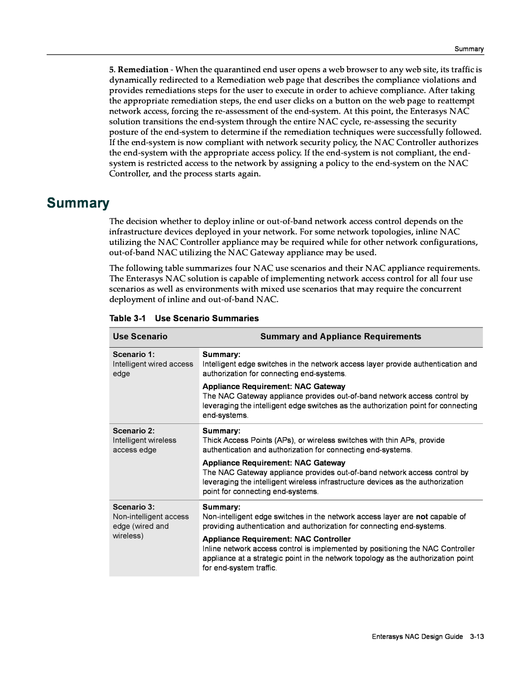 Enterasys Networks 9034385 manual 1 Use Scenario Summaries, Summary and Appliance Requirements 